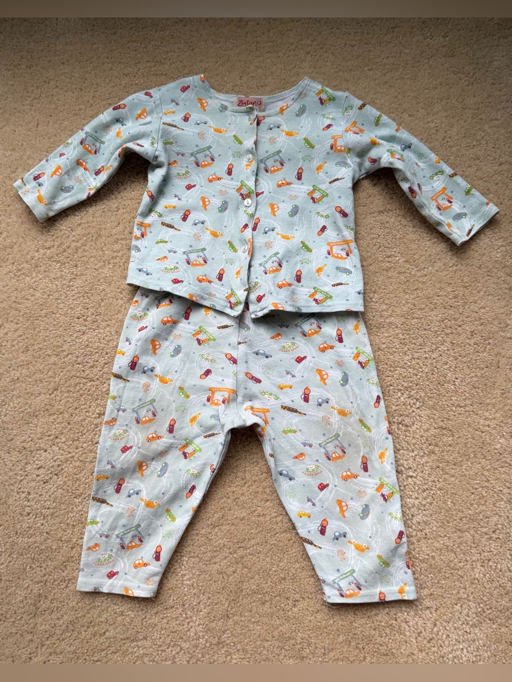 Zutano 2 Piece Infant Shirt/Pants Outfit - 6-12 Months -  VGUC - Cars & Car Wash